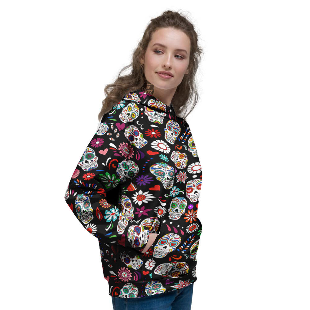 Skeleton Day Of The Dead Print Pattern Women's Hoodie-grizzshop