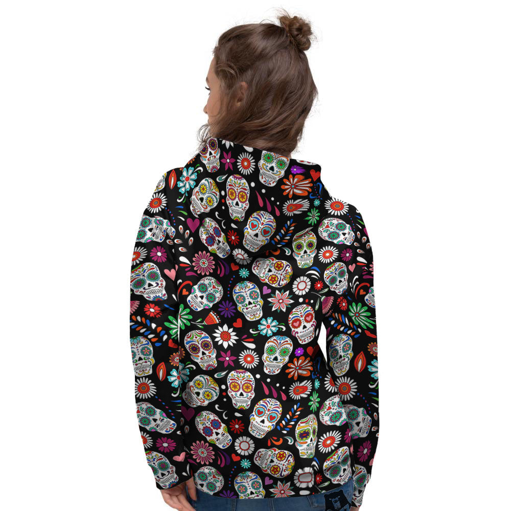 Skeleton Day Of The Dead Print Pattern Women's Hoodie-grizzshop