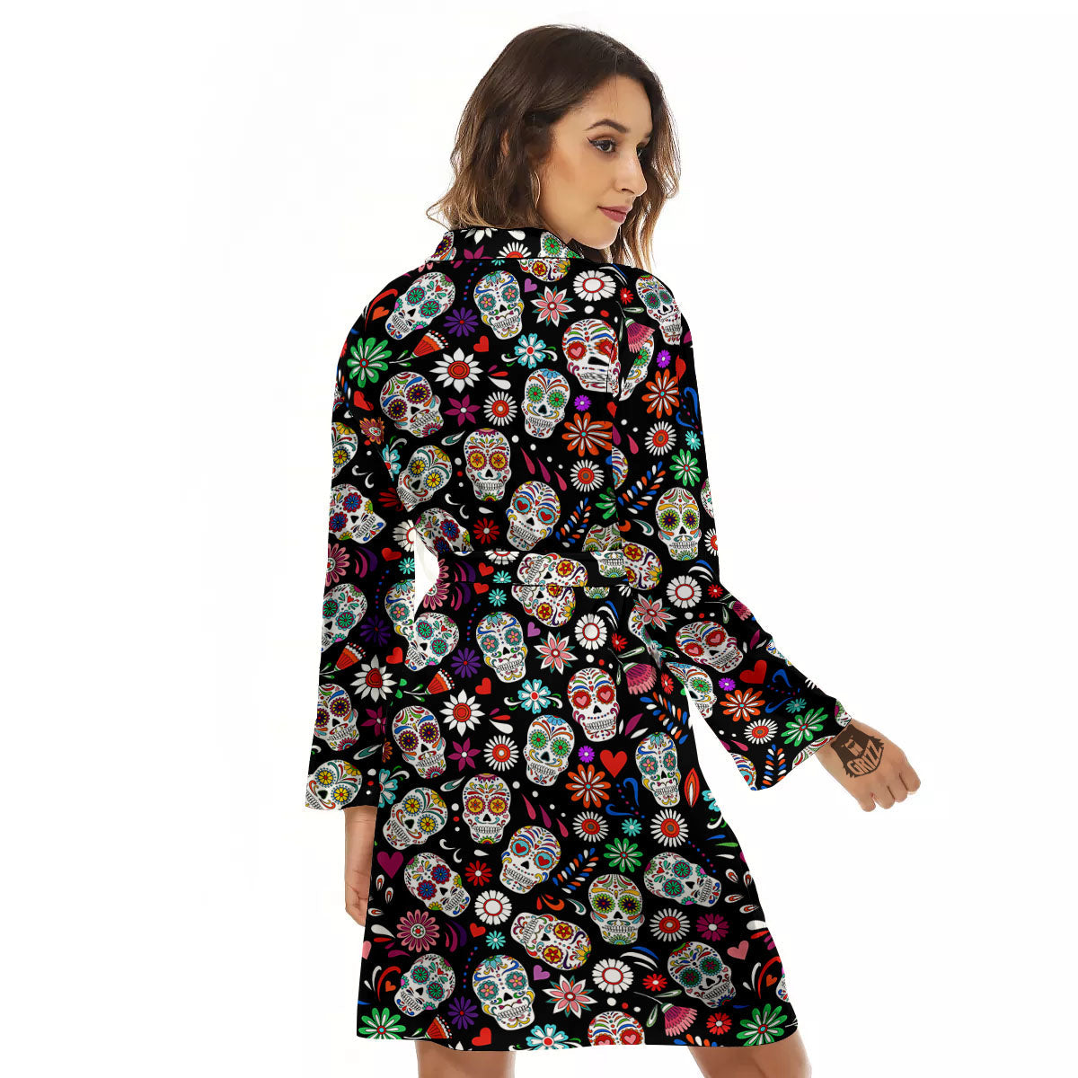 Skeleton Day Of The Dead Print Pattern Women's Robe-grizzshop
