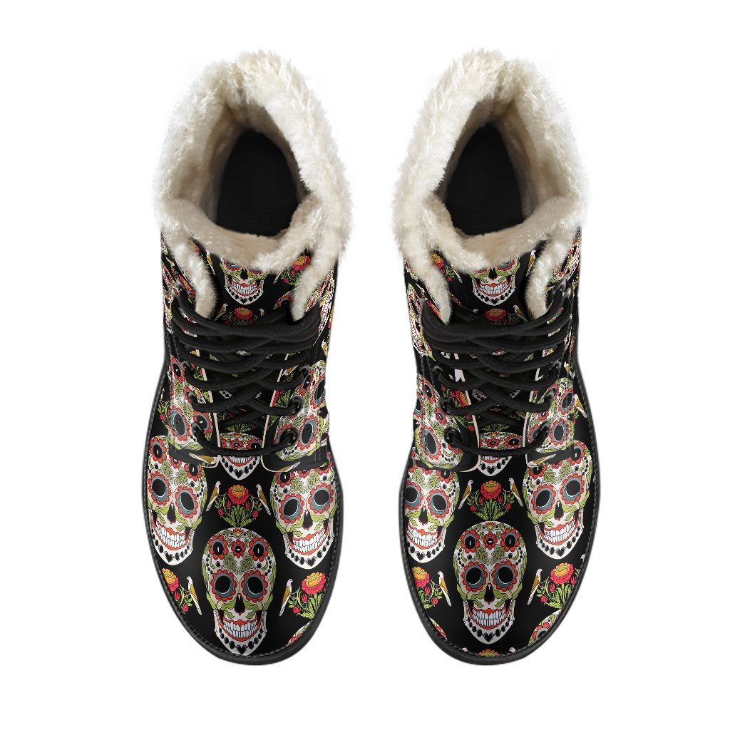 Skeleton Floral Rose Sugar Skull Girly Pattern Print Comfy Winter Boots-grizzshop