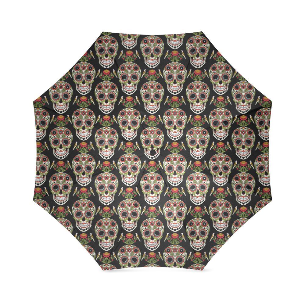 Skeleton Floral Rose Sugar Skull Girly Pattern Print Foldable Umbrella-grizzshop