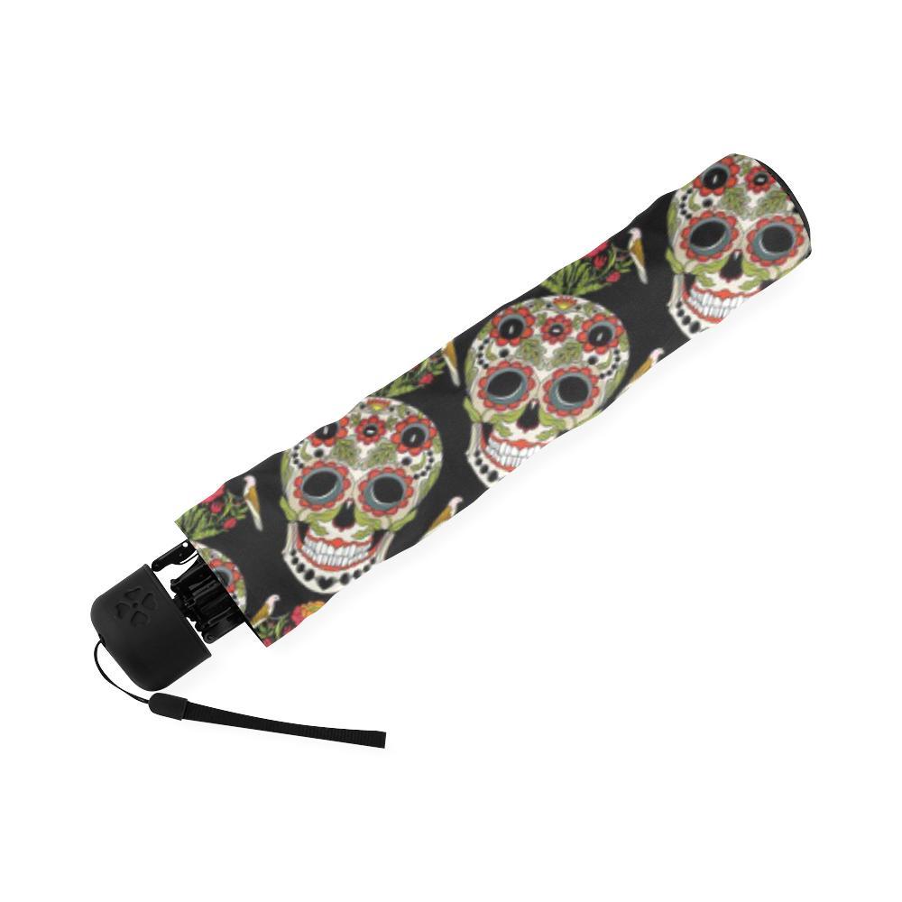 Skeleton Floral Rose Sugar Skull Girly Pattern Print Foldable Umbrella-grizzshop