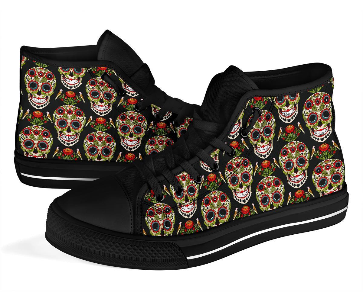 Skeleton Floral Rose Sugar Skull Girly Pattern Print Men Women's High Top Shoes-grizzshop