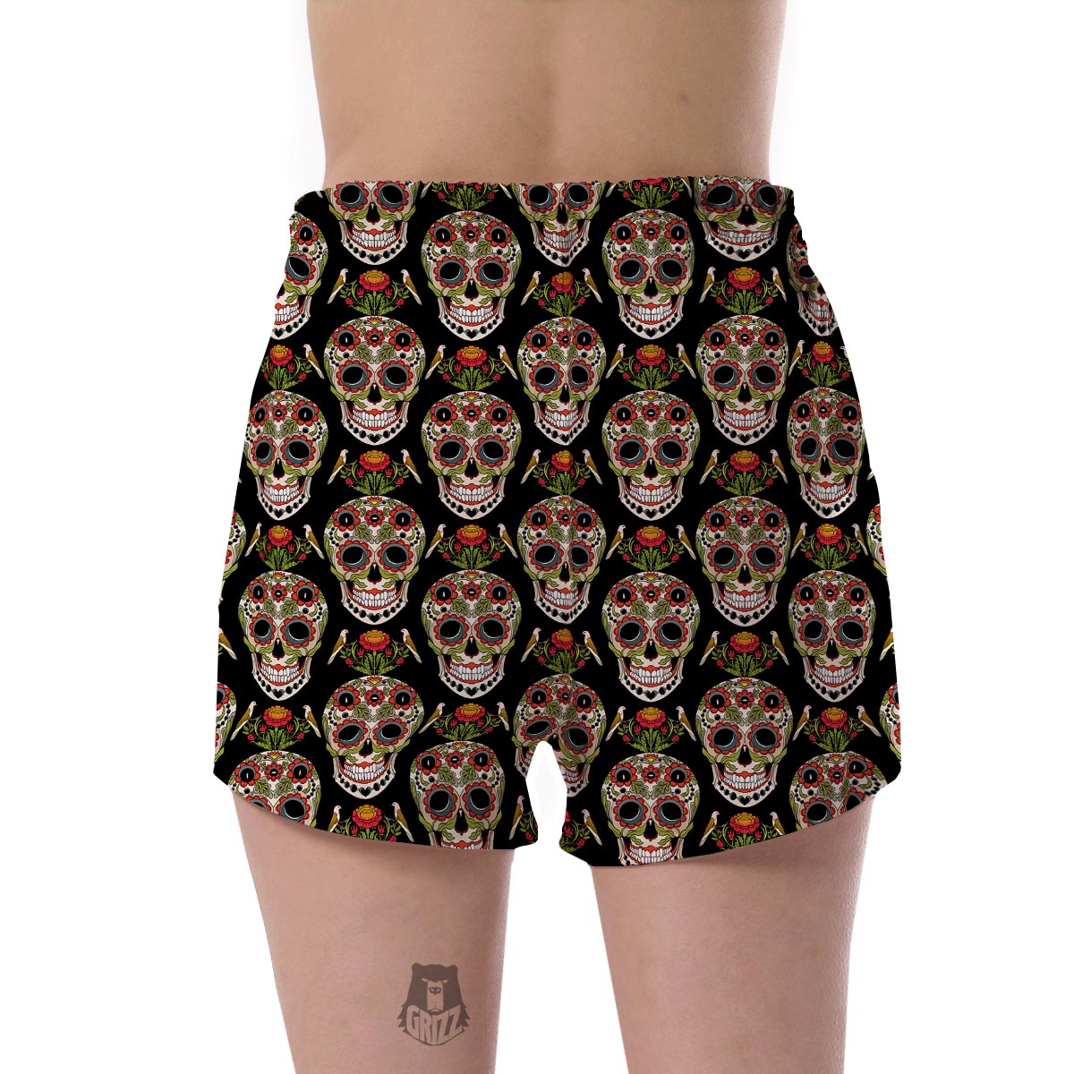 Skeleton Floral Rose Sugar Skull Girly Pattern Print Women's Shorts-grizzshop