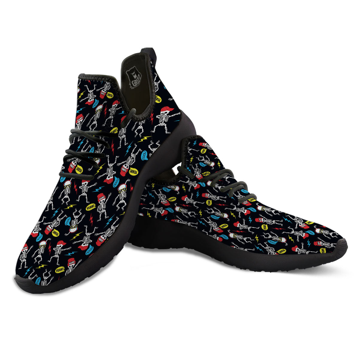 Skeleton Party Fun Print Pattern Black Athletic Shoes-grizzshop