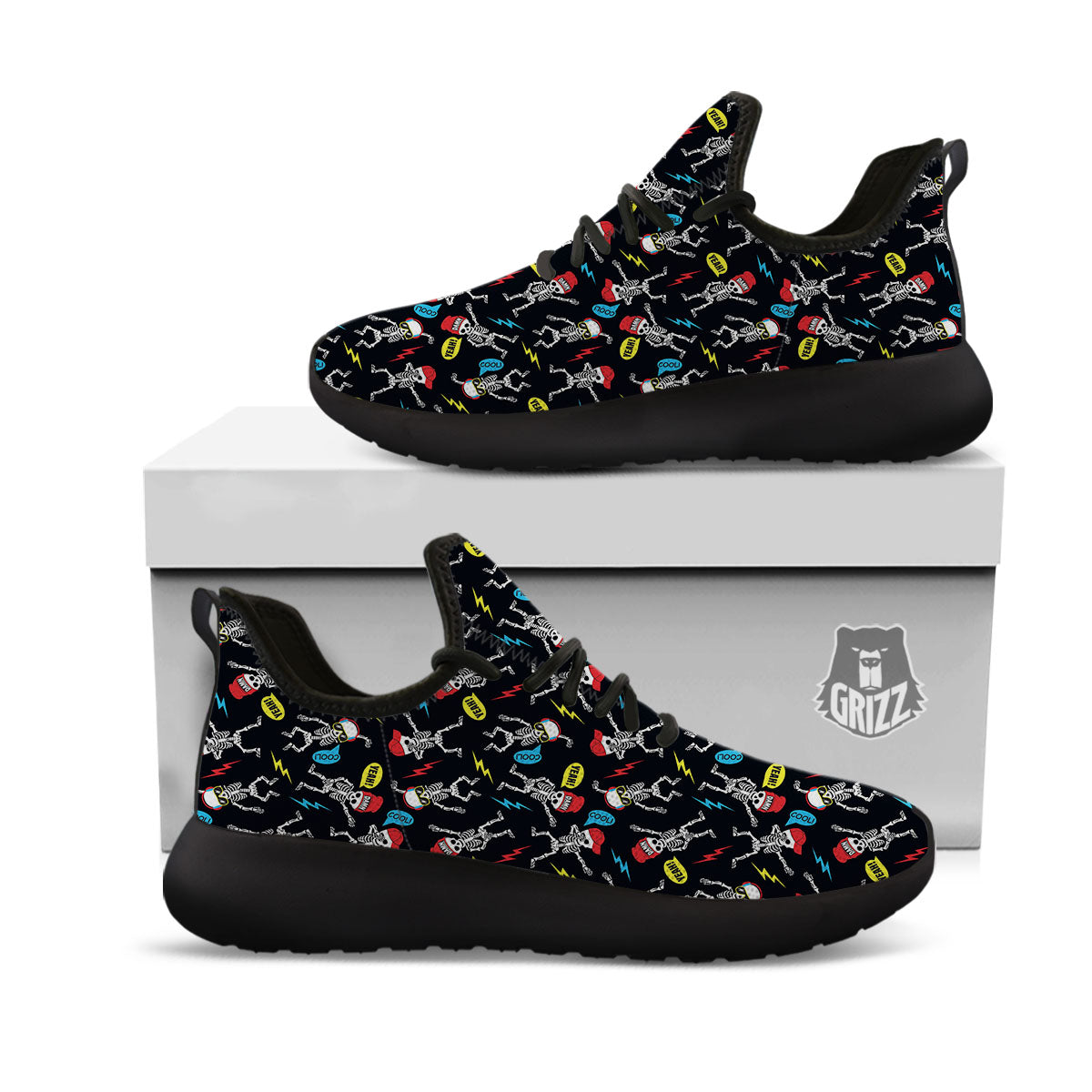 Skeleton Party Fun Print Pattern Black Athletic Shoes-grizzshop