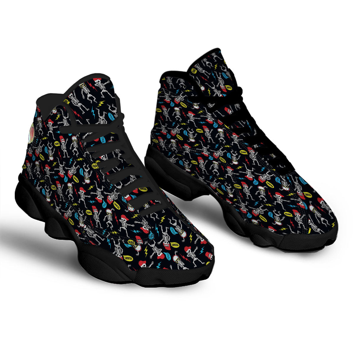 Skeleton Party Fun Print Pattern Black Basketball Shoes-grizzshop