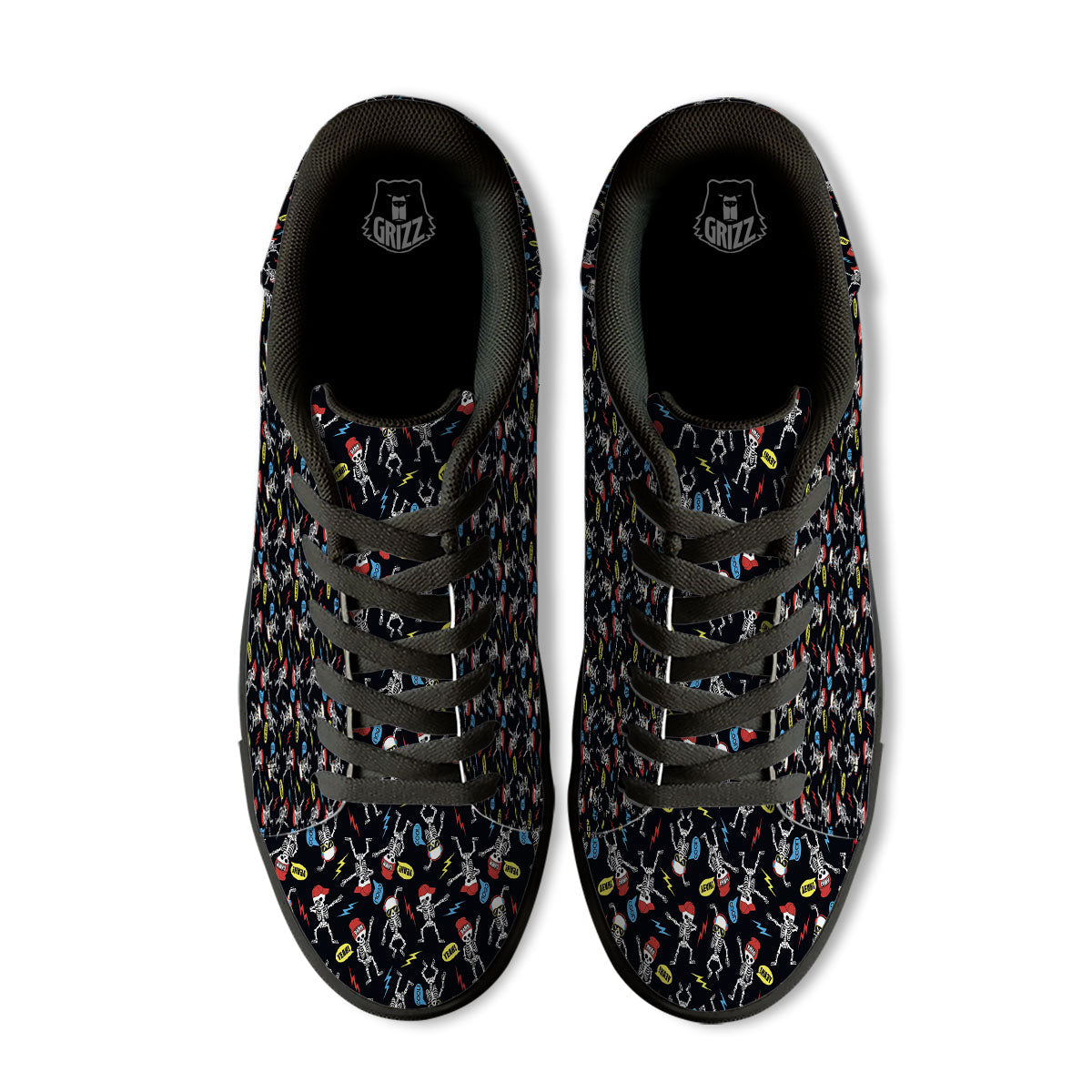 Skeleton Party Fun Print Pattern Black Low Top Sneakers-grizzshop