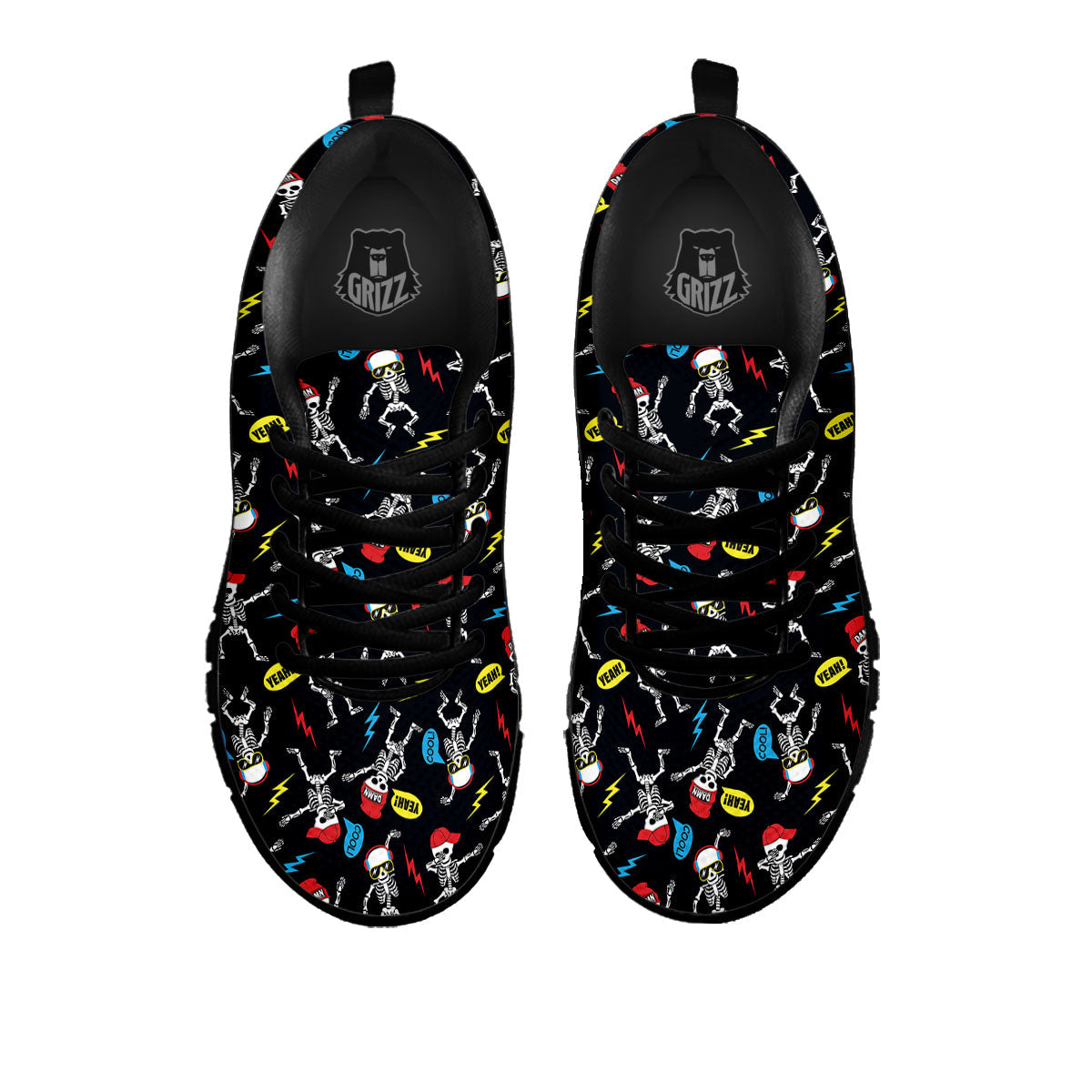 Skeleton Party Fun Print Pattern Black Sneaker-grizzshop