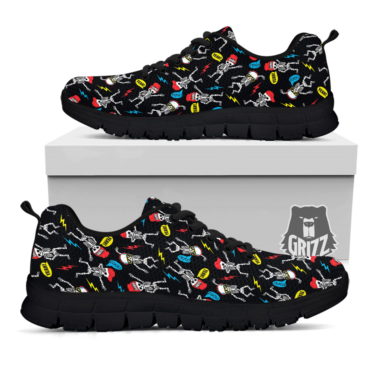 Skeleton Party Fun Print Pattern Black Sneaker-grizzshop