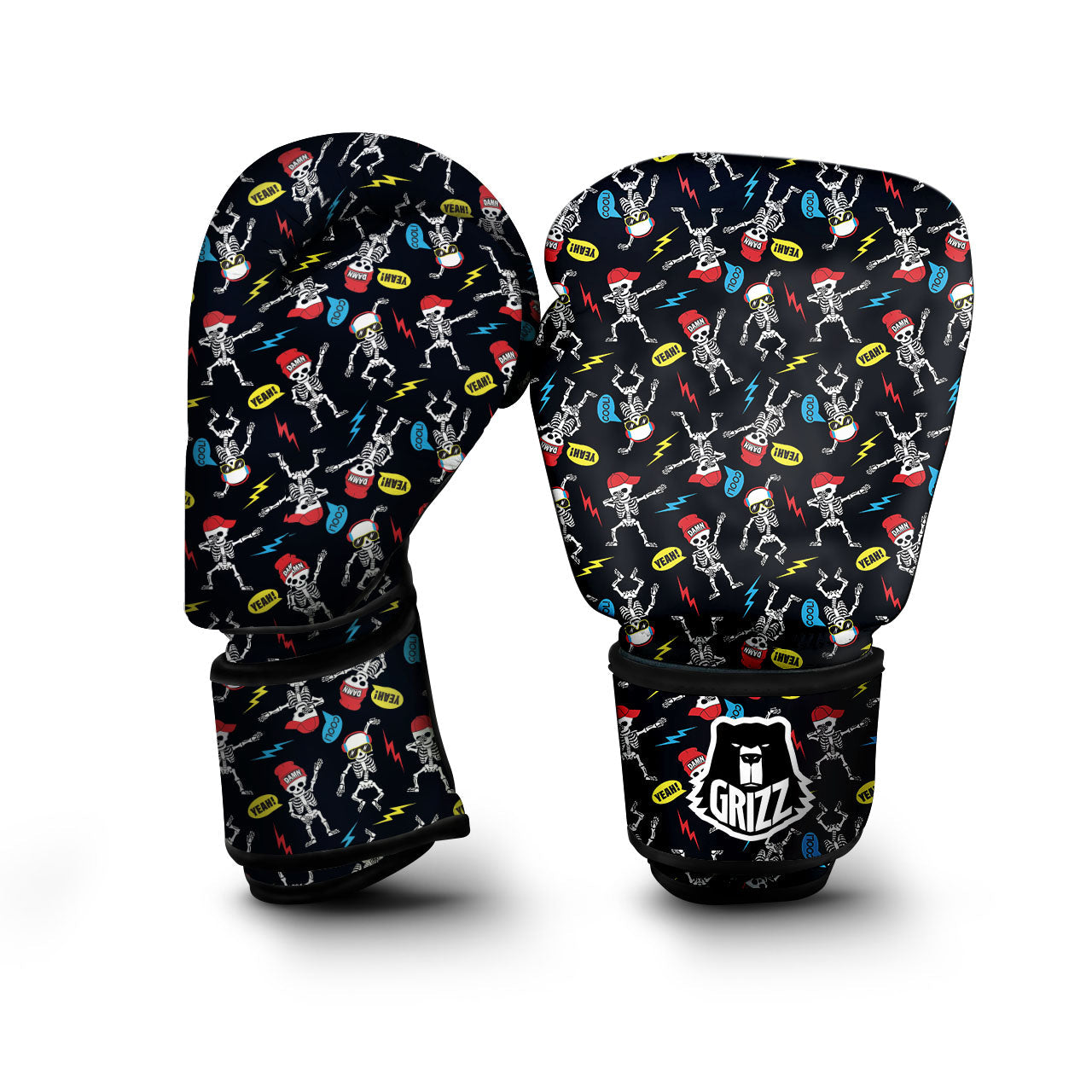 Skeleton Party Fun Print Pattern Boxing Gloves-grizzshop
