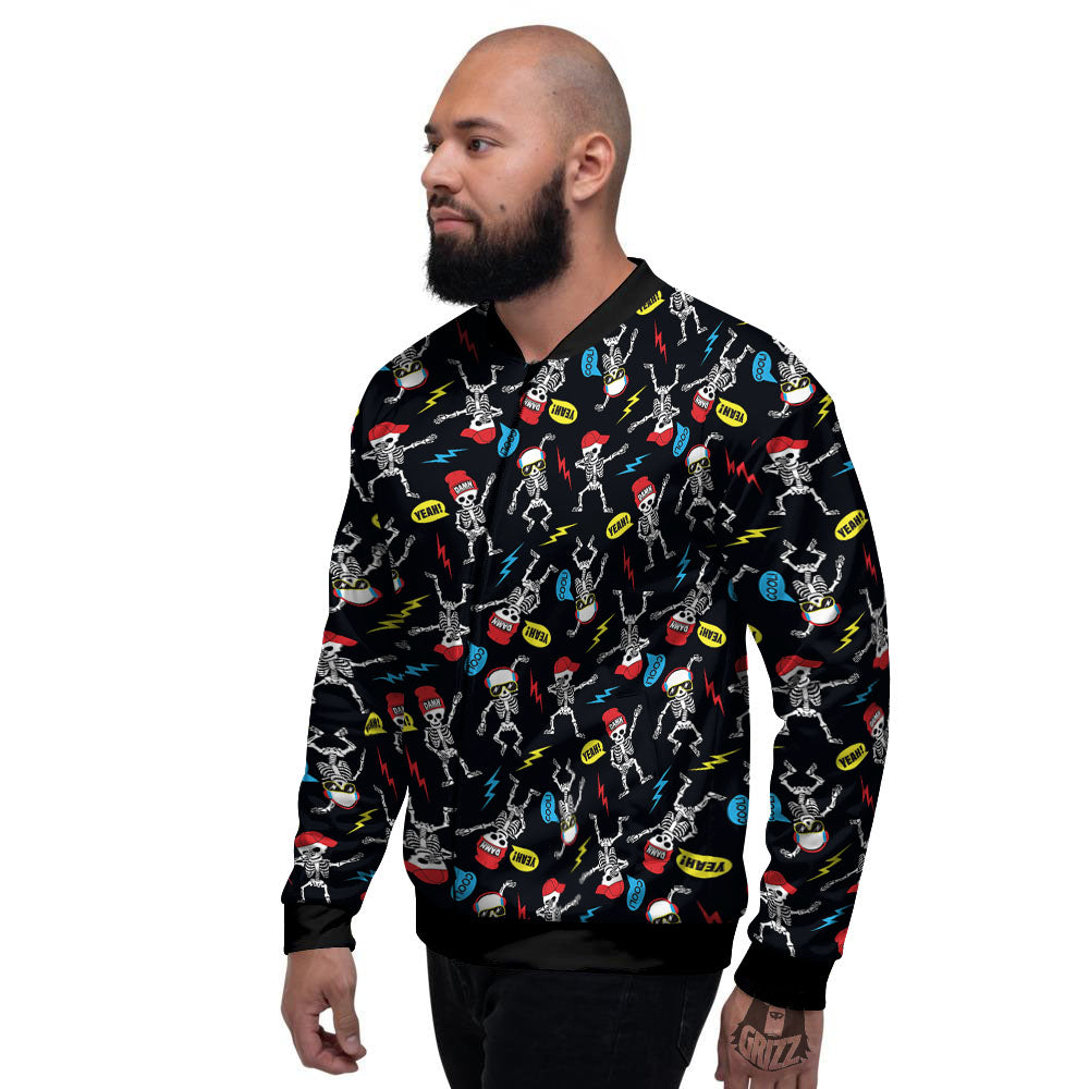 Skeleton Party Fun Print Pattern Men's Bomber Jacket-grizzshop