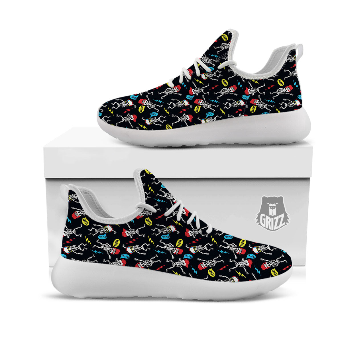 Skeleton Party Fun Print Pattern White Athletic Shoes-grizzshop