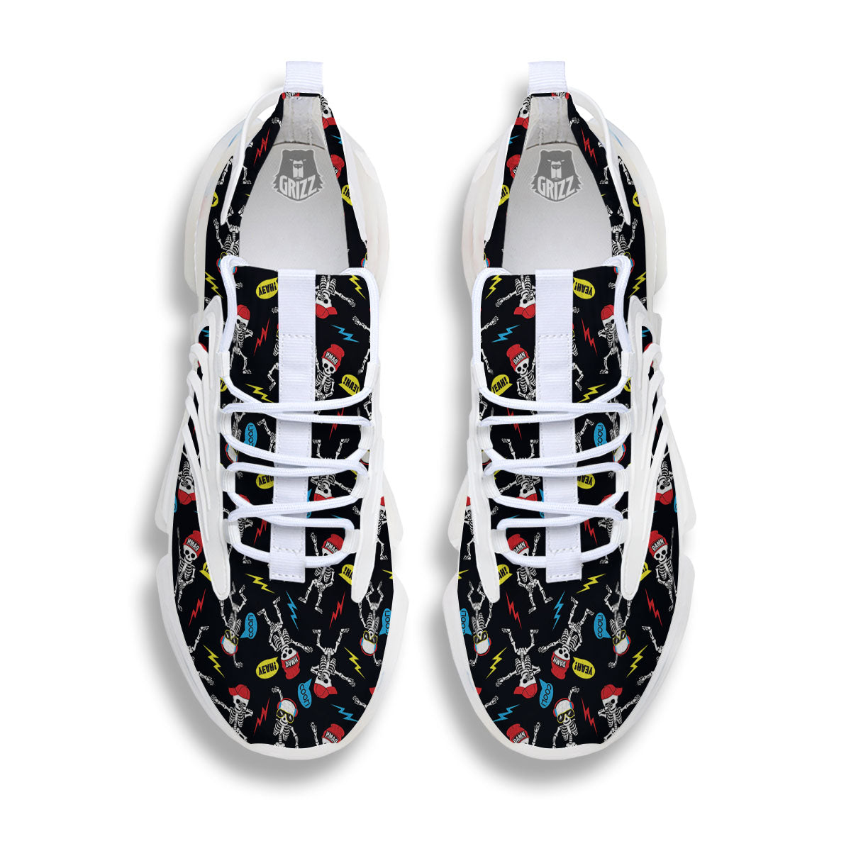 Skeleton Party Fun Print Pattern White Gym Shoes-grizzshop