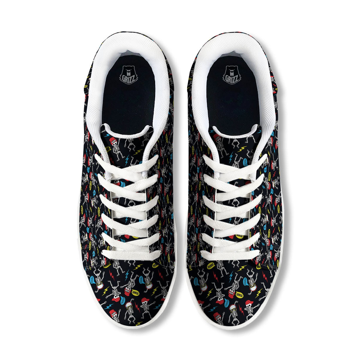Skeleton Party Fun Print Pattern White Low Top Sneakers-grizzshop