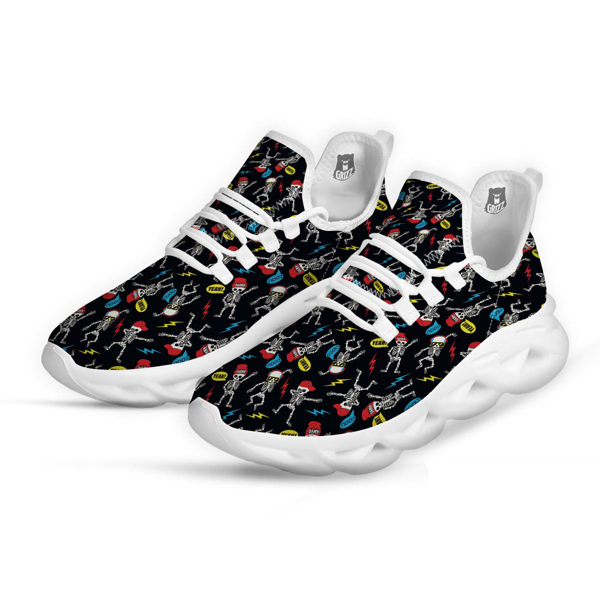 Skeleton Party Fun Print Pattern White Running Shoes-grizzshop