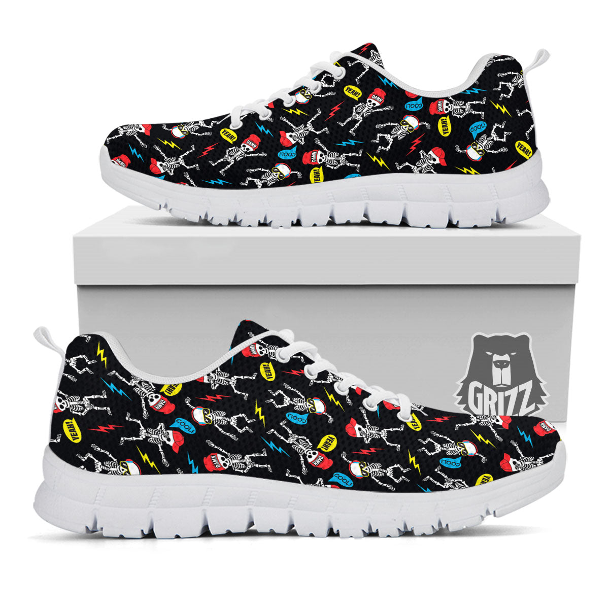 Skeleton Party Fun Print Pattern White Sneaker-grizzshop