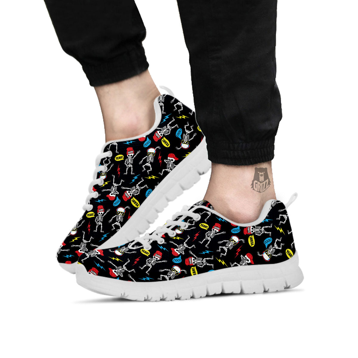 Skeleton Party Fun Print Pattern White Sneaker-grizzshop