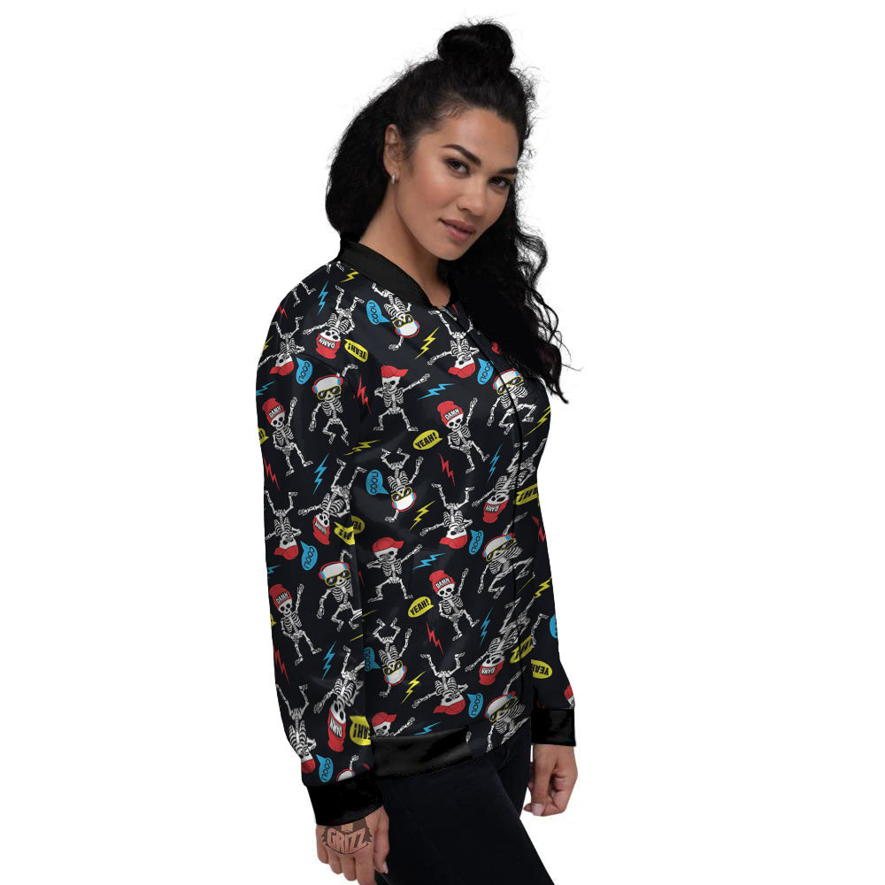 Skeleton Party Fun Print Pattern Women's Bomber Jacket-grizzshop