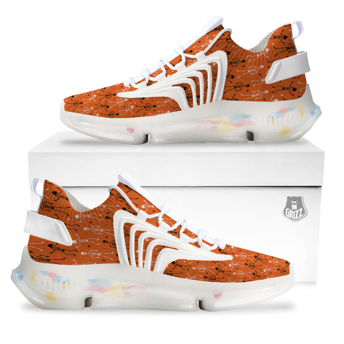 Skeleton Party Halloween Print Pattern White Gym Shoes-grizzshop