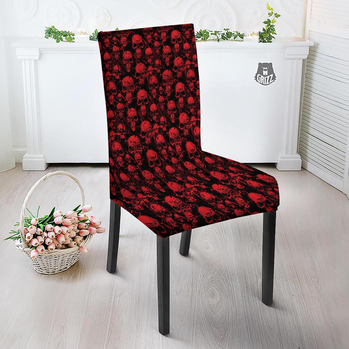 Skeleton Scary Print Pattern Dining Chair Slipcover-grizzshop