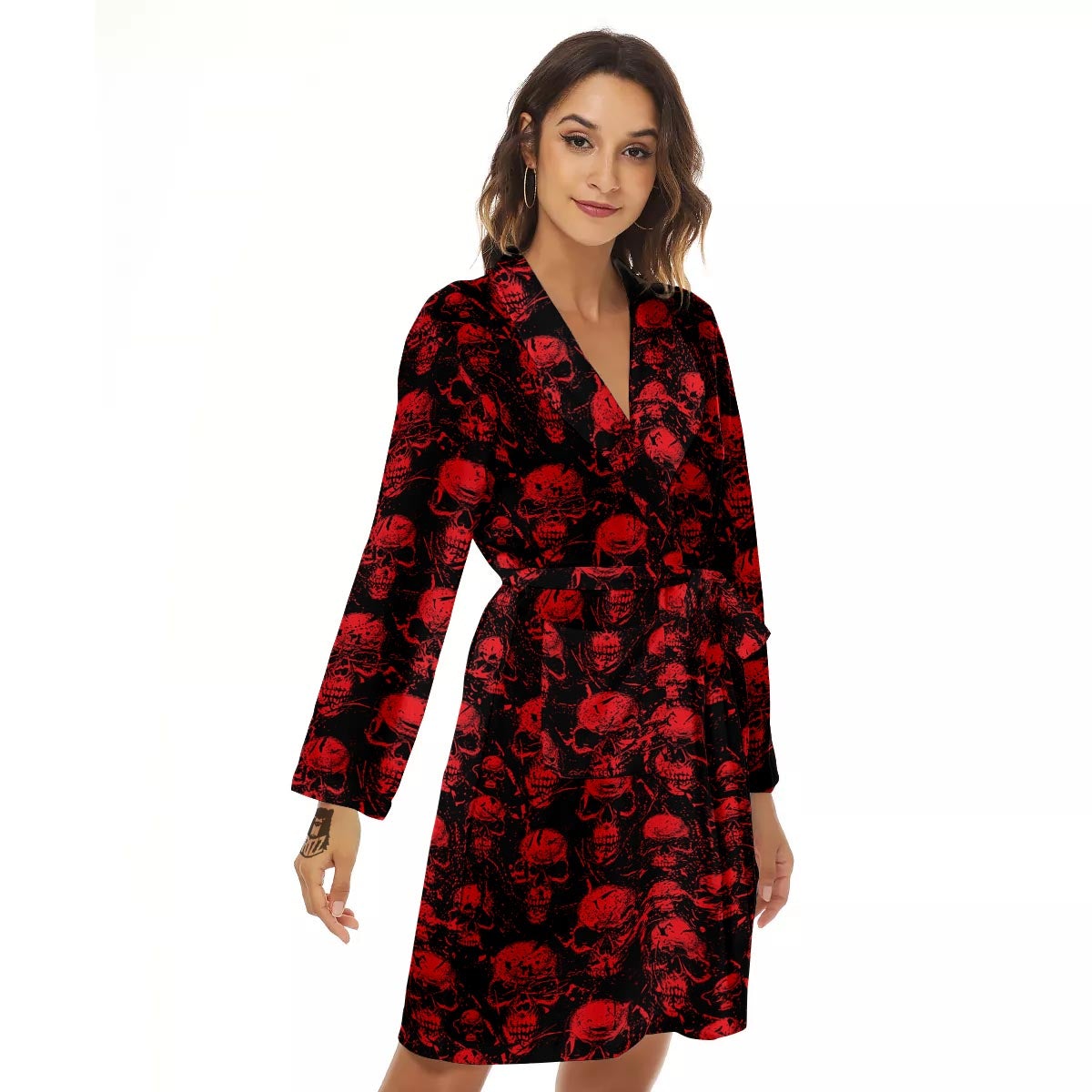 Skeleton Scary Print Pattern Women's Robe-grizzshop
