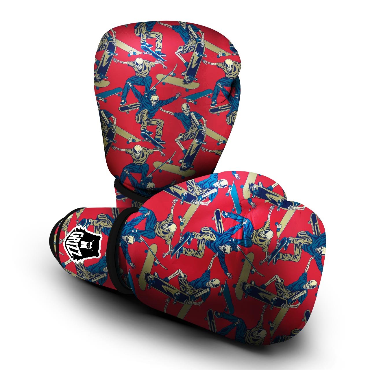 Skeleton Skateboarding Print Pattern Boxing Gloves-grizzshop