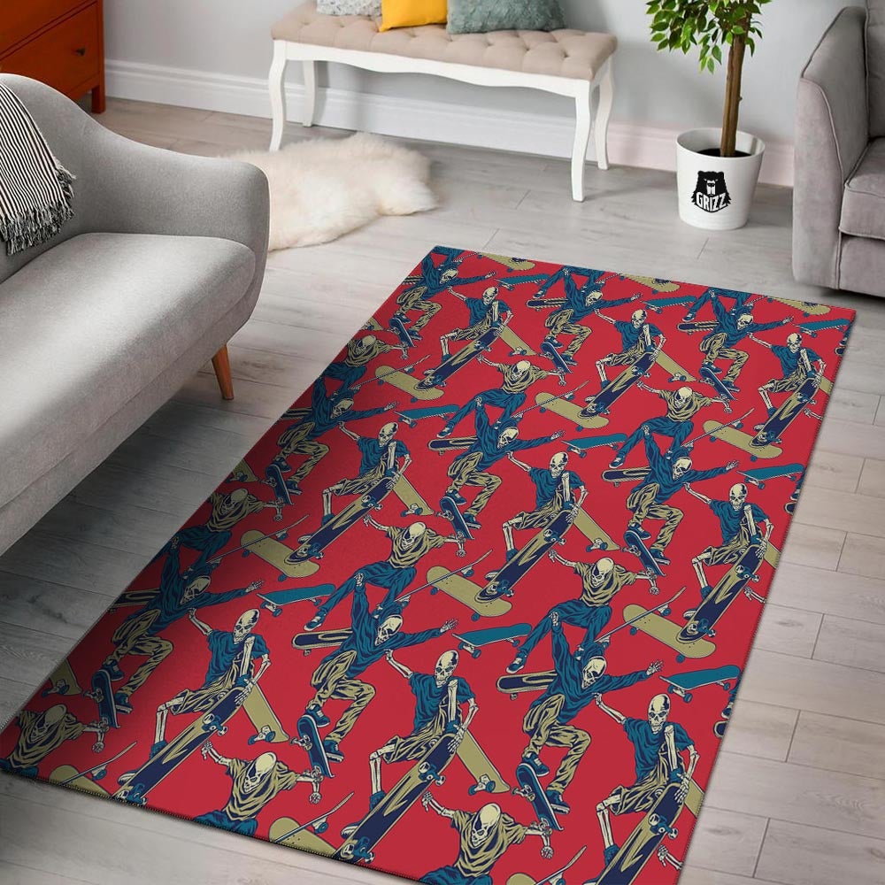 Skeleton Skateboarding Print Pattern Floor Mat-grizzshop