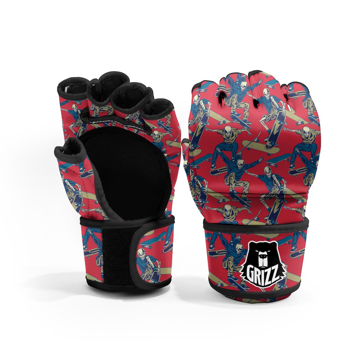 Skeleton Skateboarding Print Pattern MMA Gloves-grizzshop