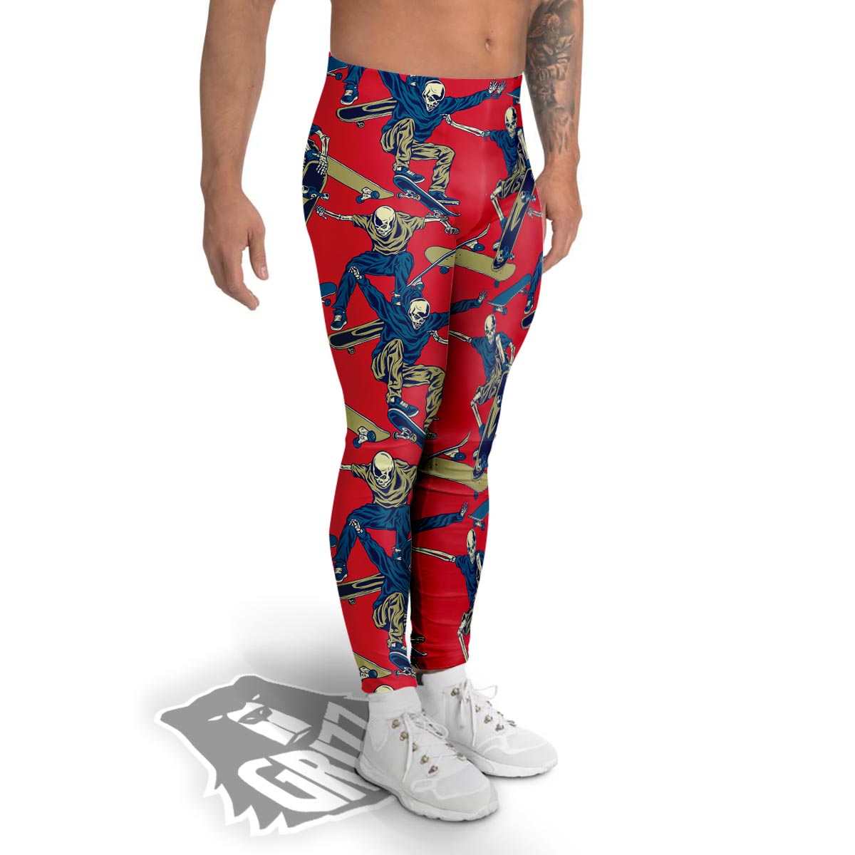 Skeleton Skateboarding Print Pattern Men's Leggings-grizzshop