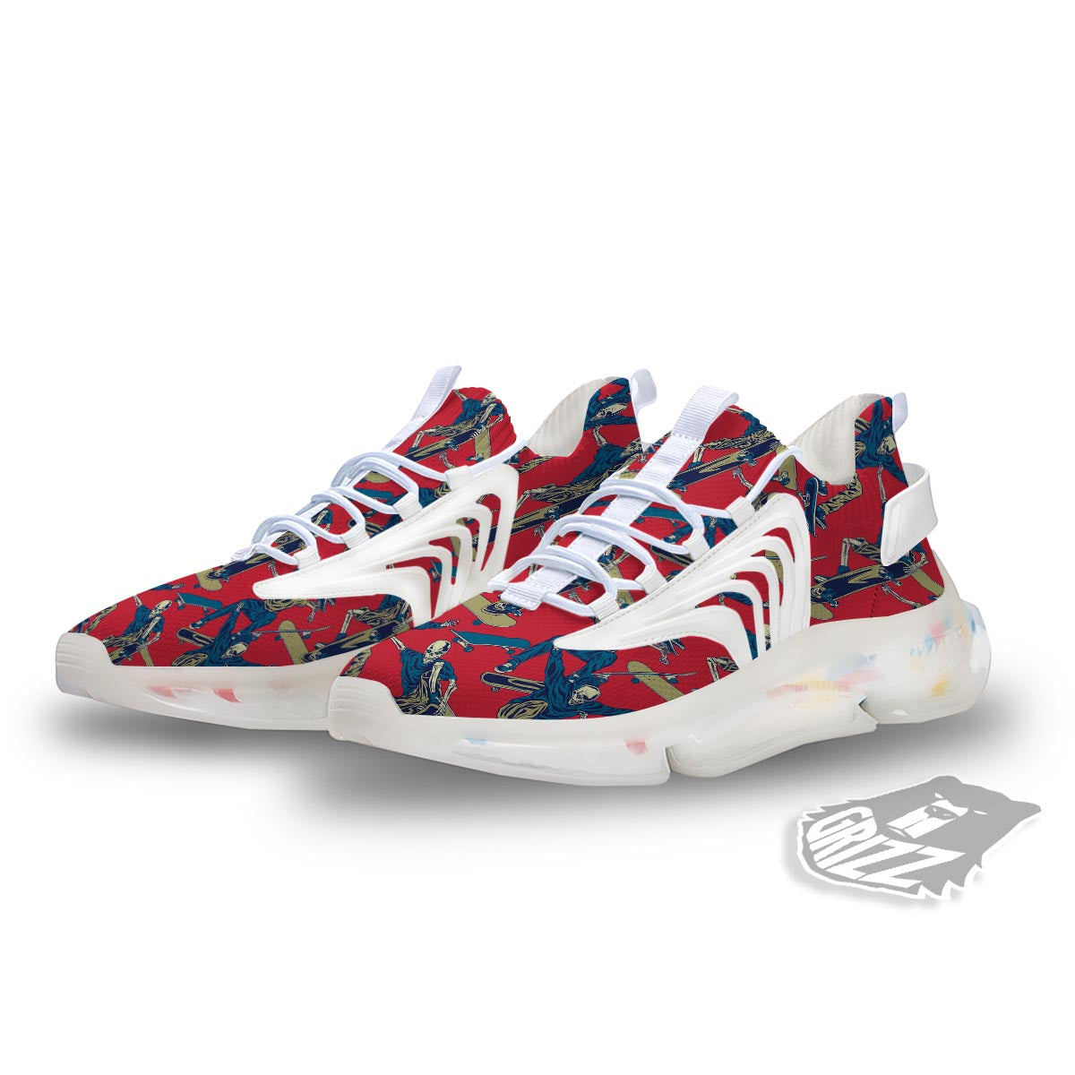 Skeleton Skateboarding Print Pattern White Gym Shoes-grizzshop