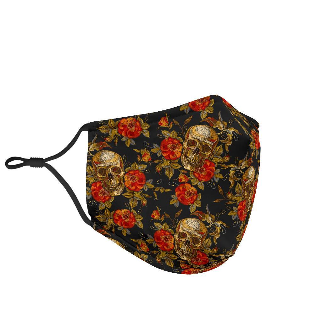Skeleton Sugar Skull Girly Floral Rose Pattern Print Face Mask-grizzshop