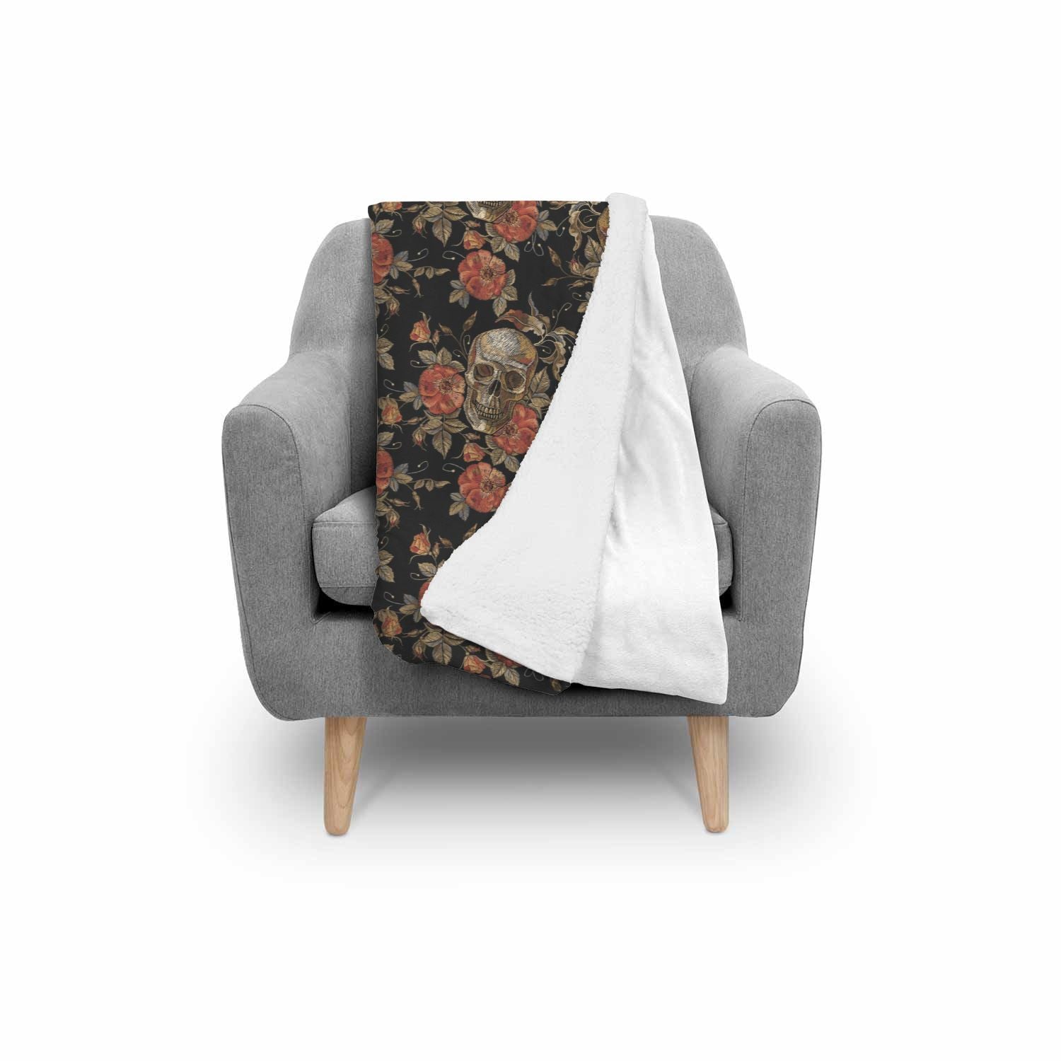 Skeleton Sugar Skull Girly Floral Rose Pattern Print Throw Blanket-grizzshop