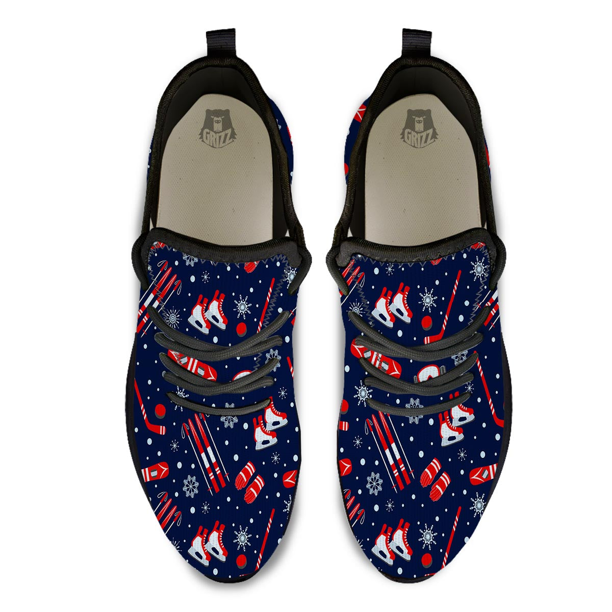 Skiing Equipment Print Pattern Black Athletic Shoes-grizzshop
