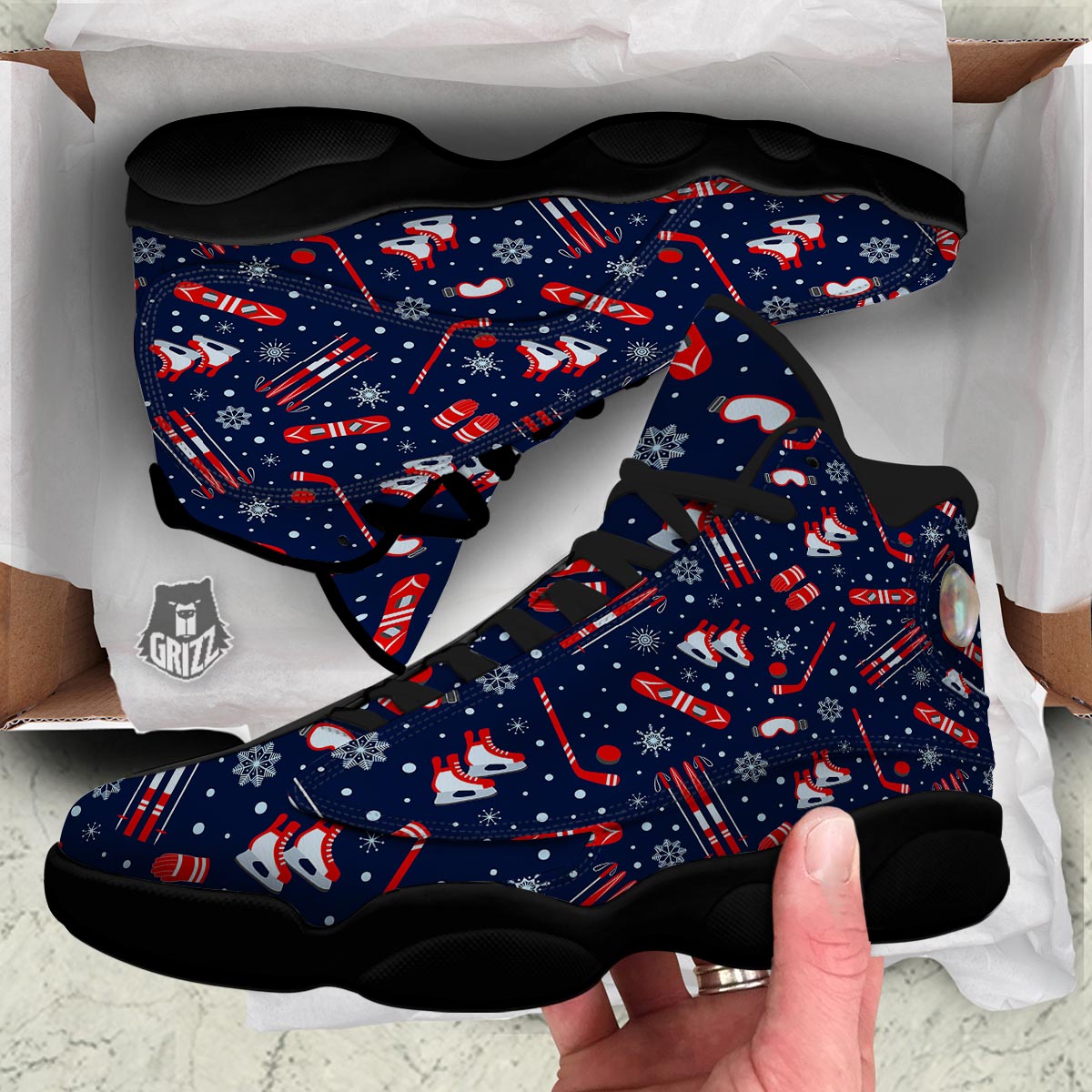 Skiing Equipment Print Pattern Black Basketball Shoes-grizzshop