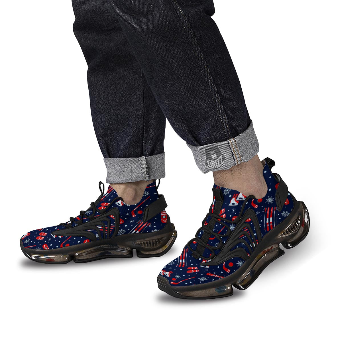 Skiing Equipment Print Pattern Black Gym Shoes-grizzshop