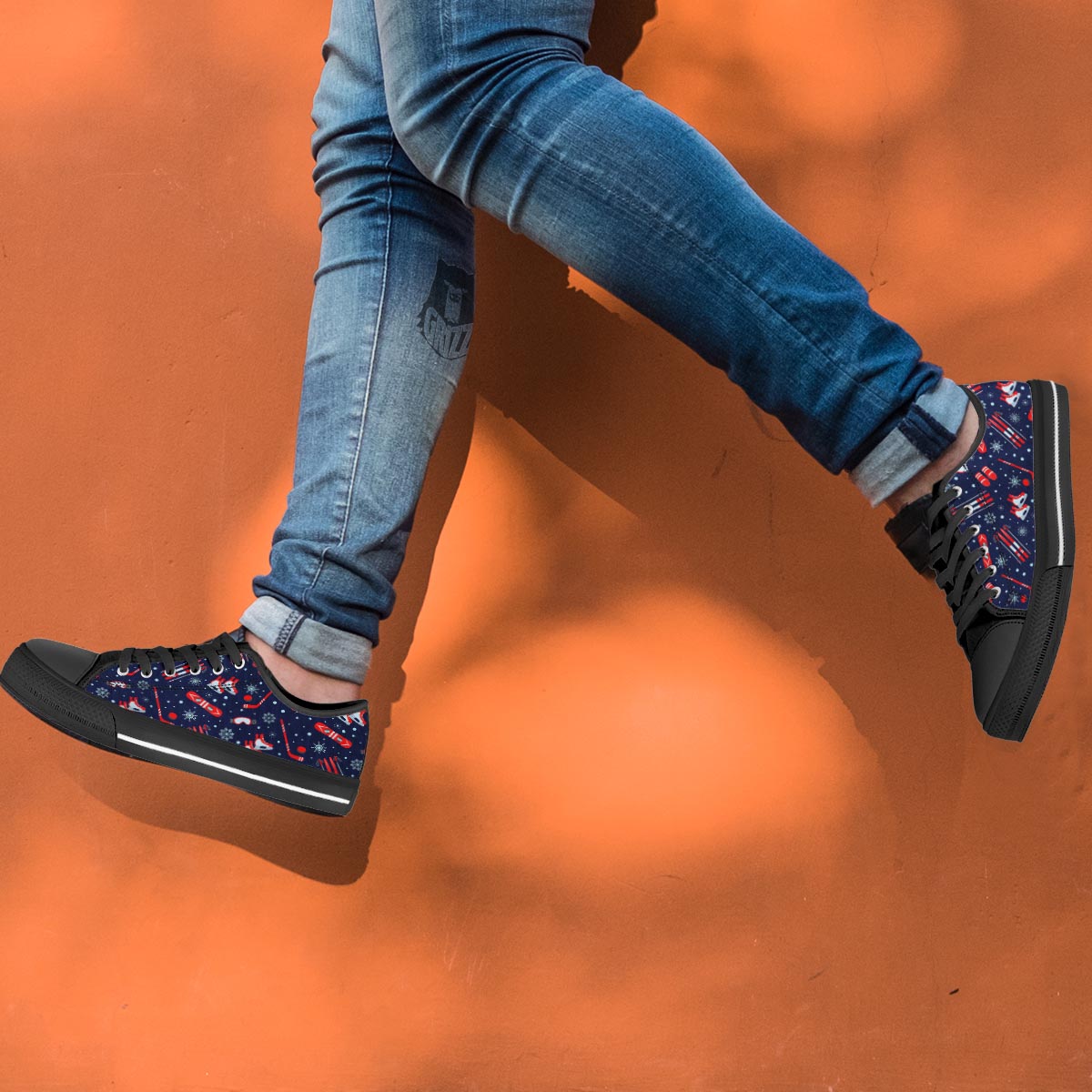 Skiing Equipment Print Pattern Black Low Top Shoes-grizzshop