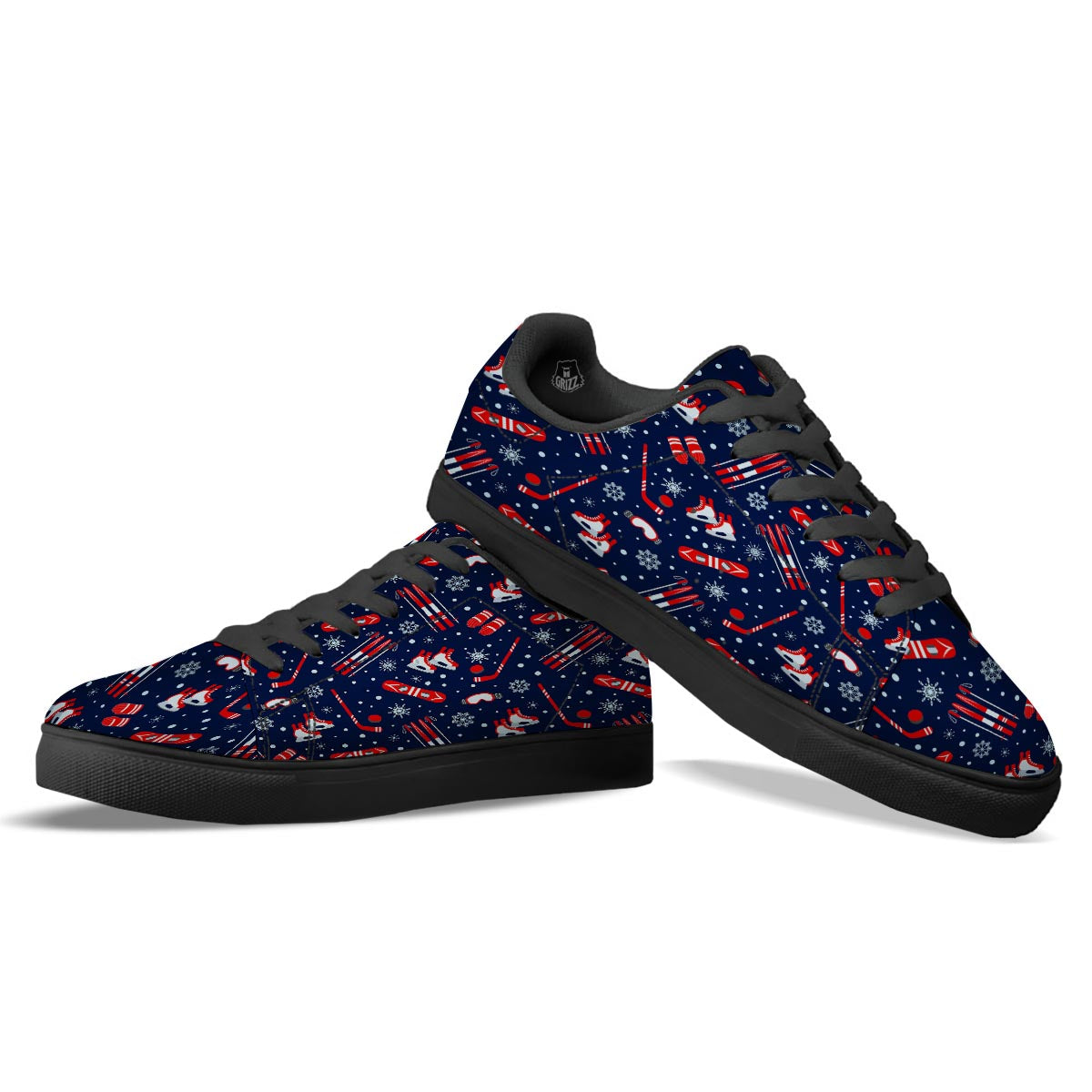 Skiing Equipment Print Pattern Black Low Top Sneakers-grizzshop