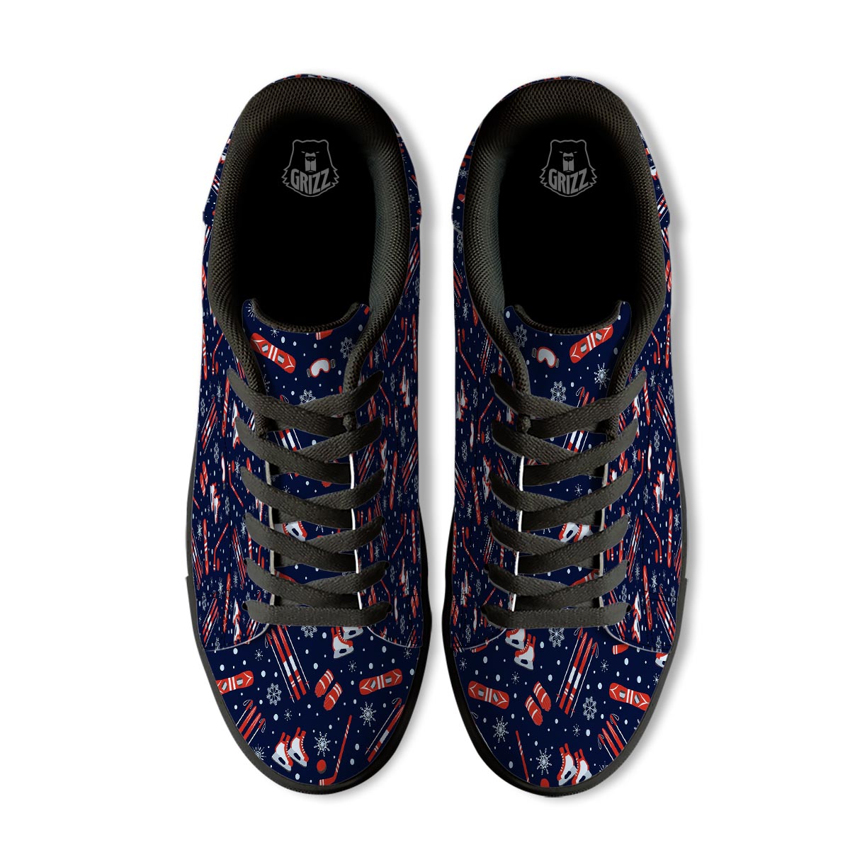 Skiing Equipment Print Pattern Black Low Top Sneakers-grizzshop