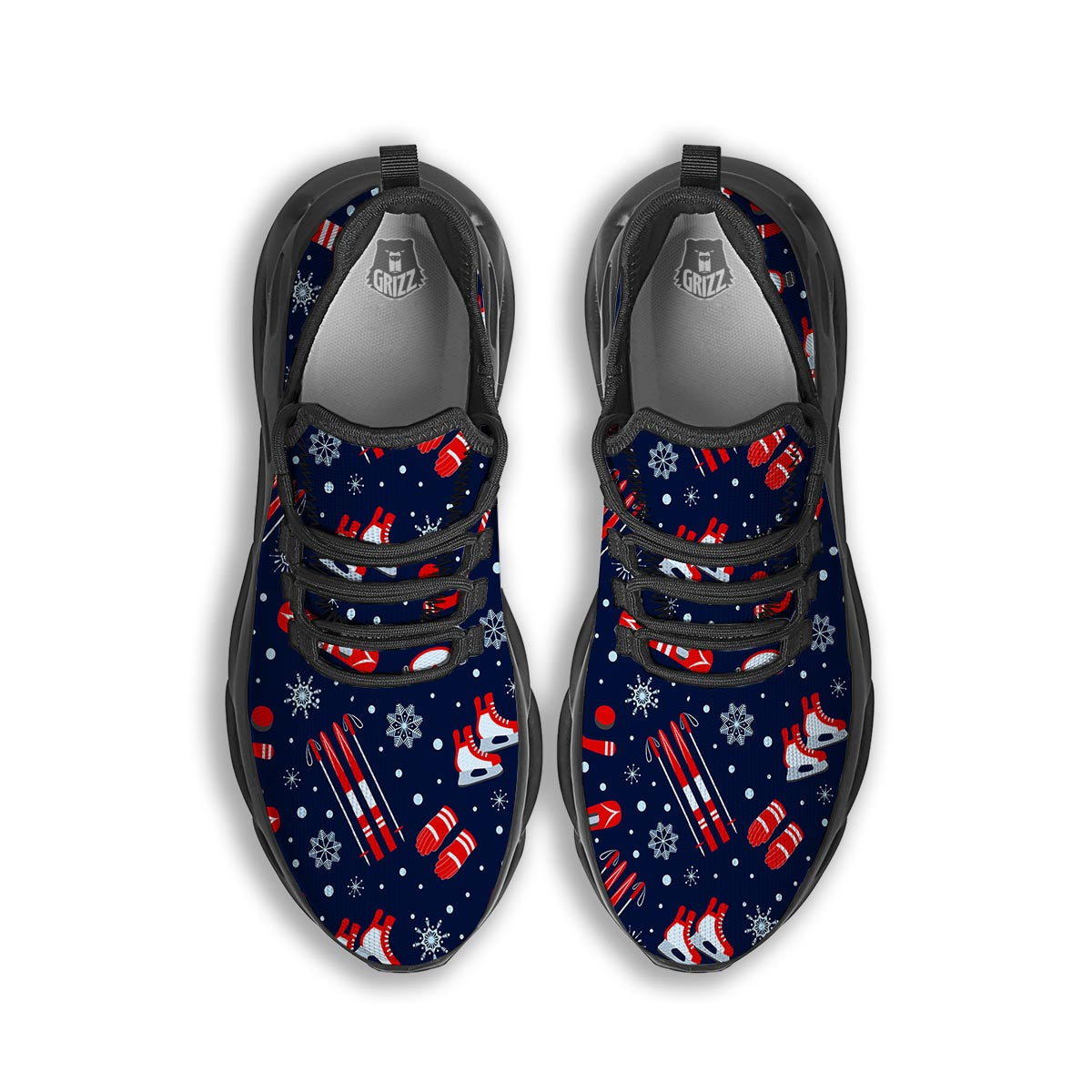 Skiing Equipment Print Pattern Black Running Shoes-grizzshop