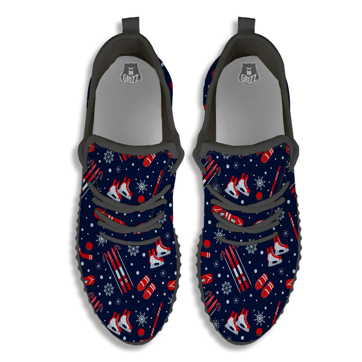 Skiing Equipment Print Pattern Black Walking Shoes-grizzshop