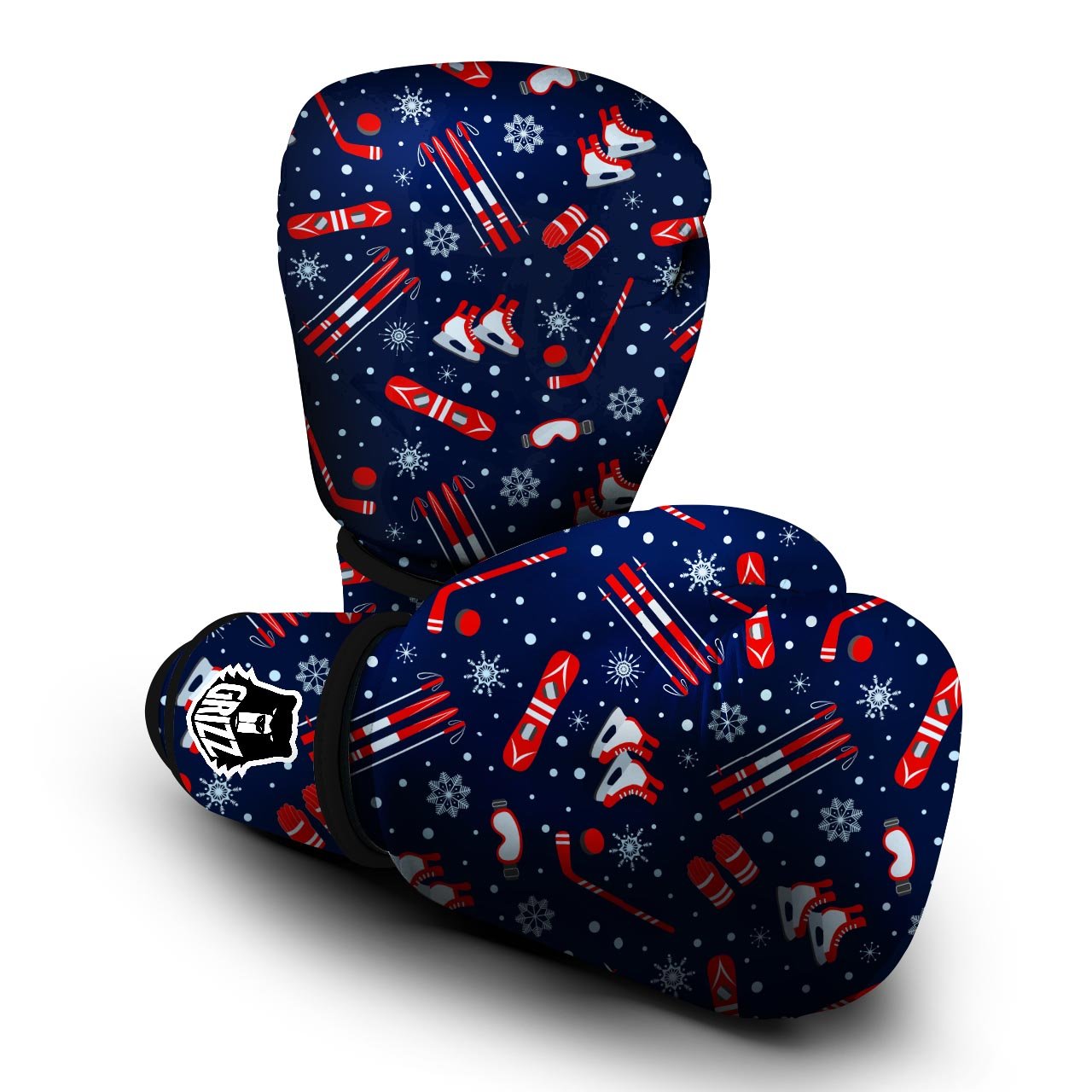 Skiing Equipment Print Pattern Boxing Gloves-grizzshop