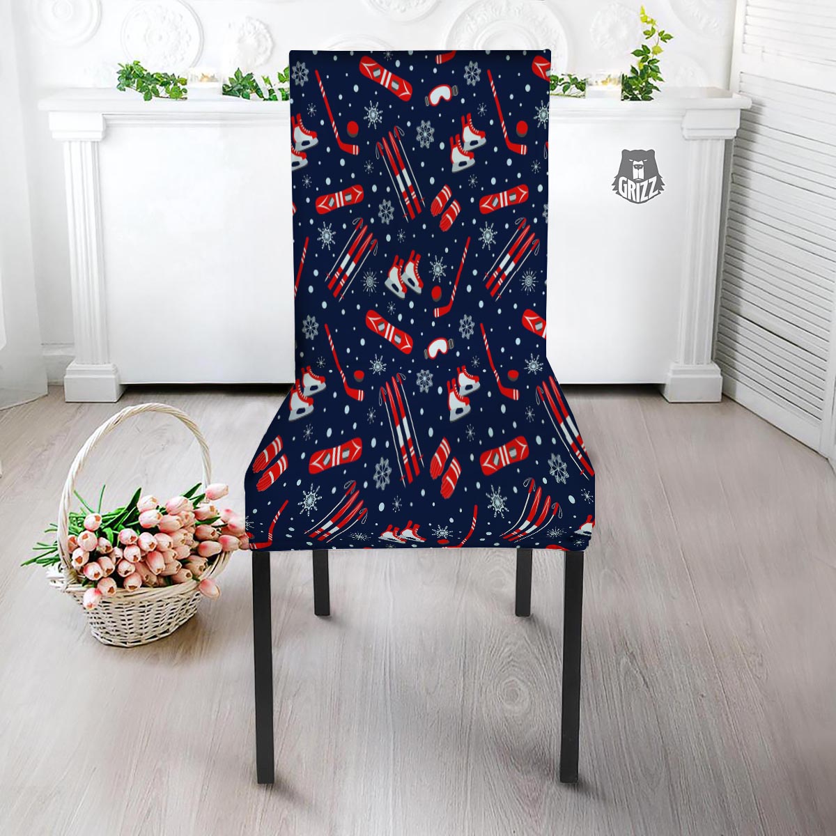Skiing Equipment Print Pattern Dining Chair Slipcover-grizzshop