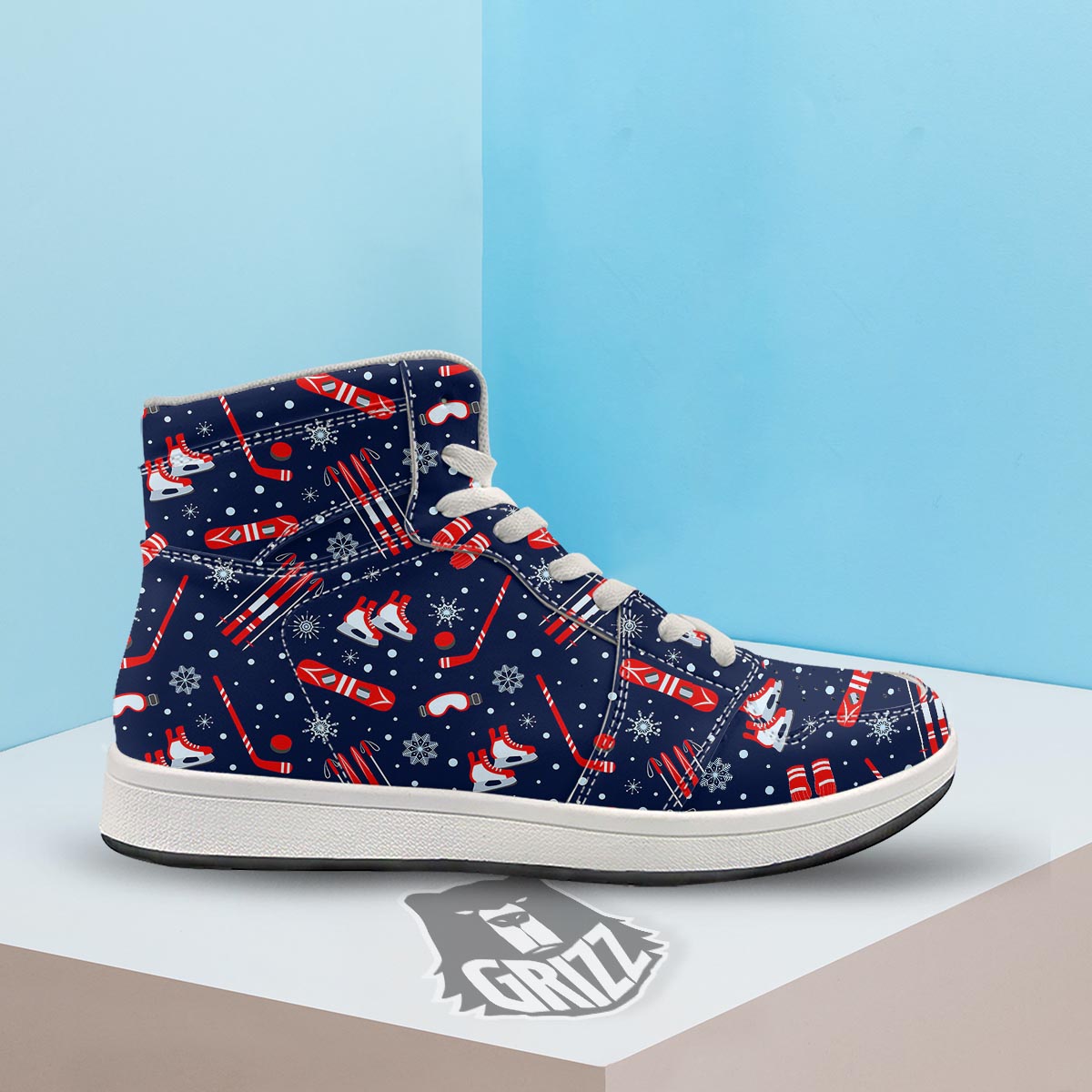 Skiing Equipment Print Pattern High Top Sneakers-grizzshop