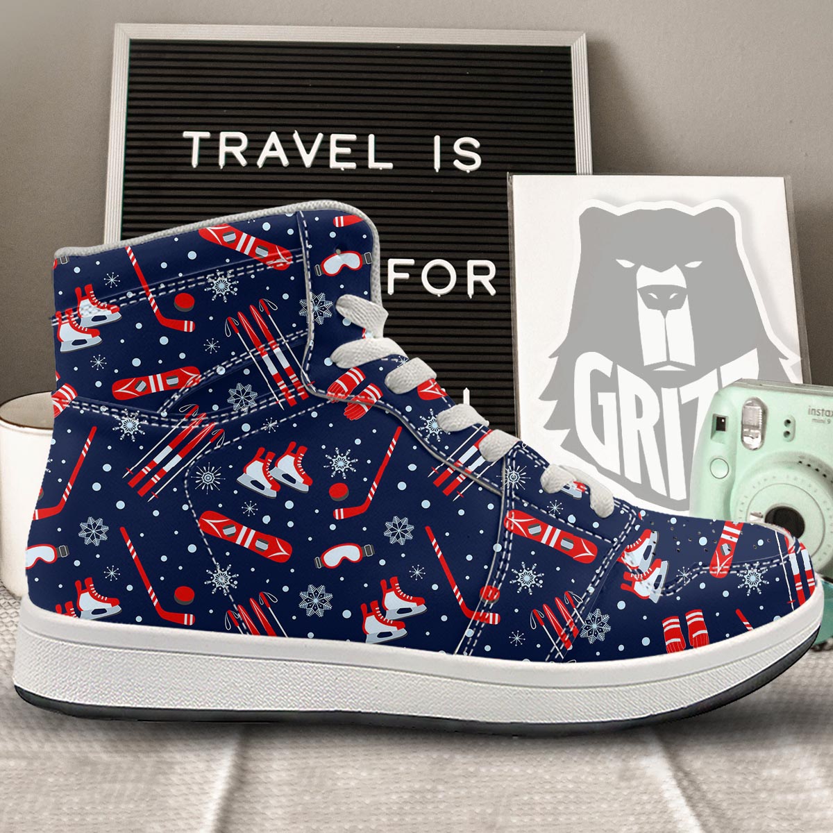 Skiing Equipment Print Pattern High Top Sneakers-grizzshop