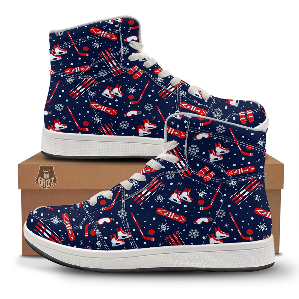 Skiing Equipment Print Pattern High Top Sneakers-grizzshop
