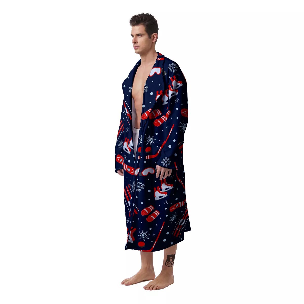 Skiing Equipment Print Pattern Men's Robe-grizzshop