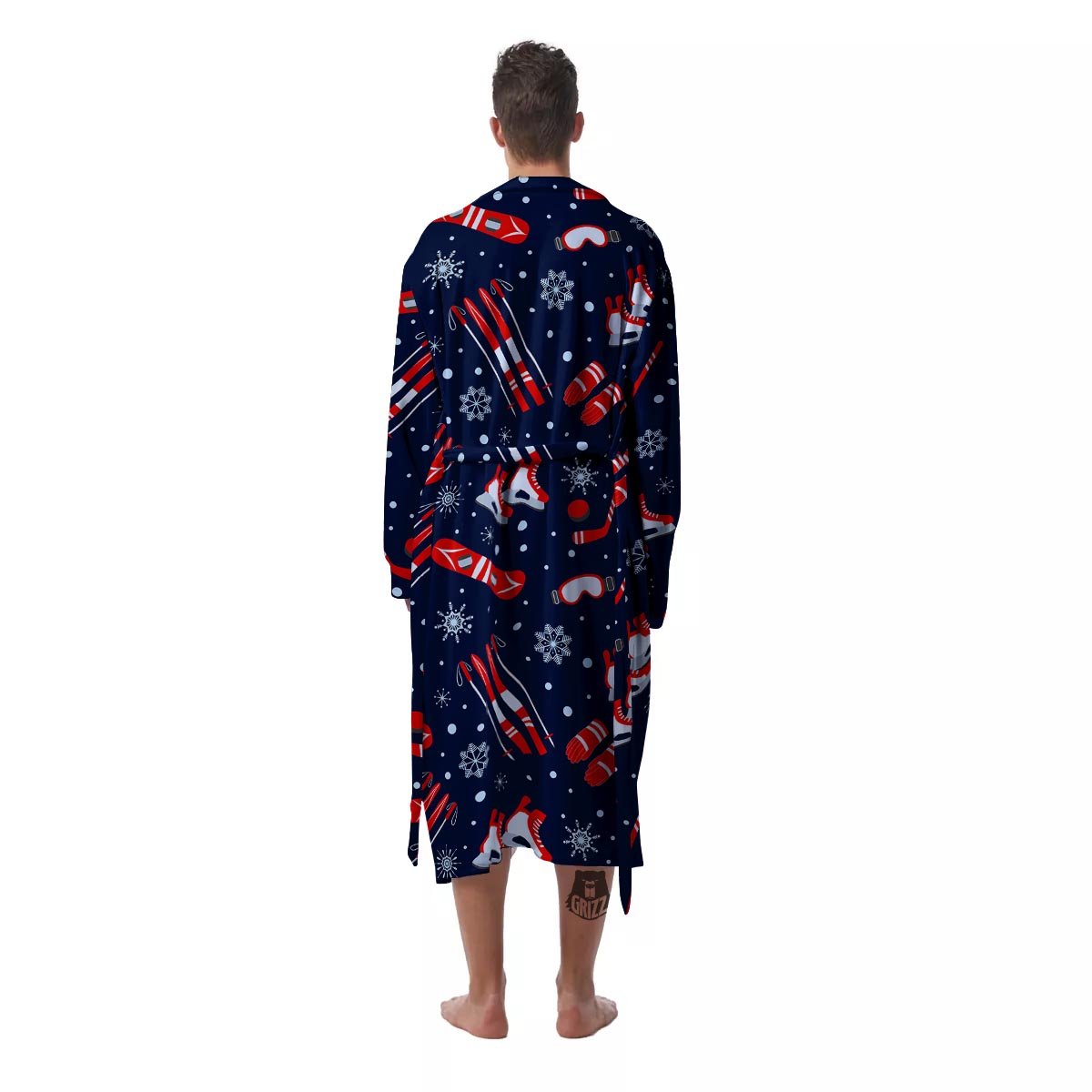 Skiing Equipment Print Pattern Men's Robe-grizzshop