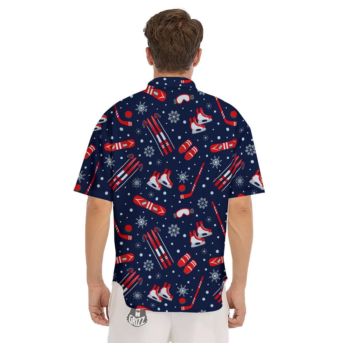 Skiing Equipment Print Pattern Men's Short Sleeve Shirts-grizzshop