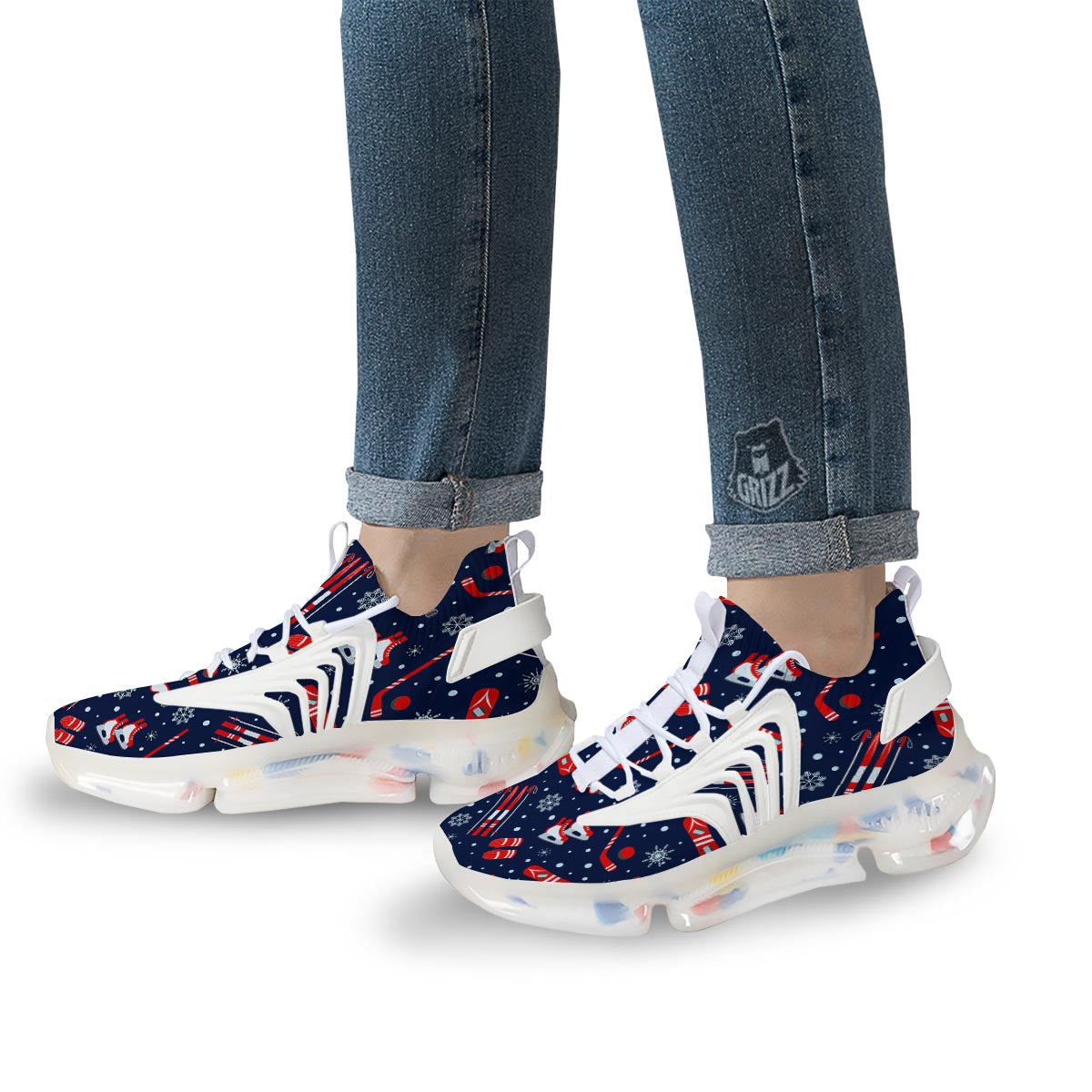 Skiing Equipment Print Pattern White Gym Shoes-grizzshop